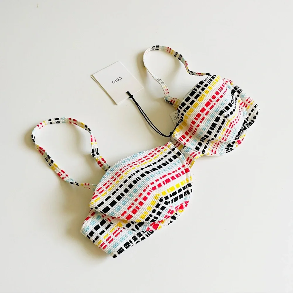 NWT Onia Dalia lined balconet swim top in Ribbon Stripe white